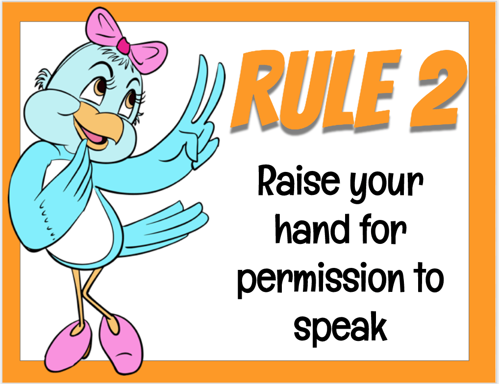 Rule 2 Raise your hand to Speak with cartoon