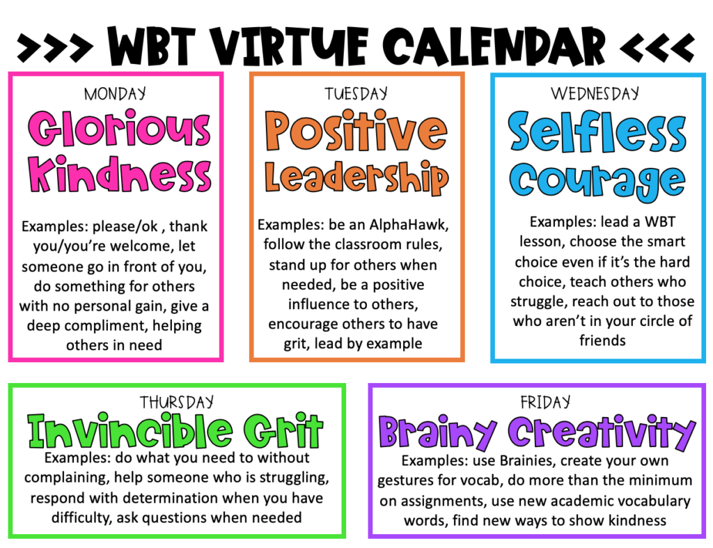 WBT VIrtue Calendar